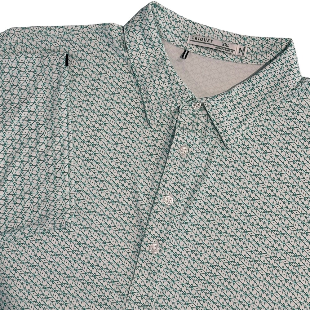 Criquet Mens XXL Performance Golf Polo Green White Geometric Dice Falcon Point